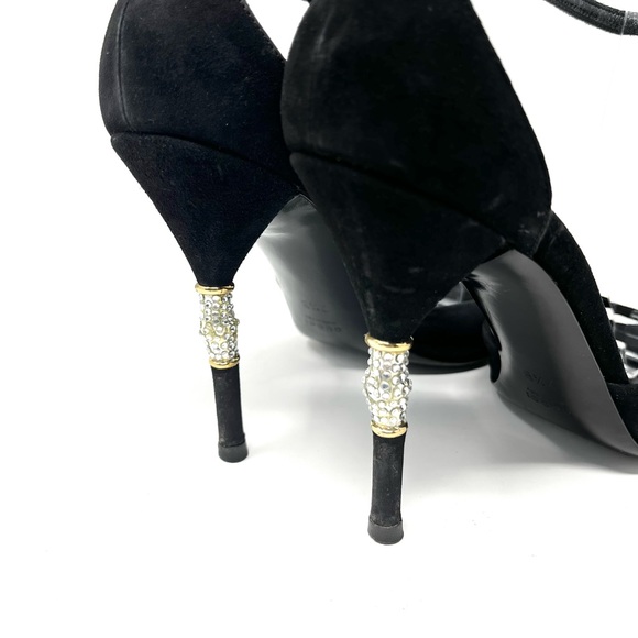 Vintage Gucci By Tom Ford Y2K Black Suede Crystal Bamboo High Heels Sandals 7.5 - Picture 11 of 12